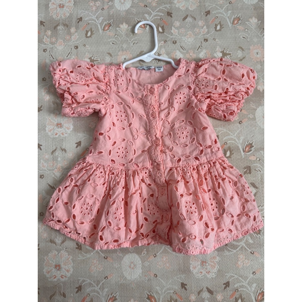 Serena Williams x Janie and Jack Girls Pink Eyelet Puff Sleeve Dress 12-18 M